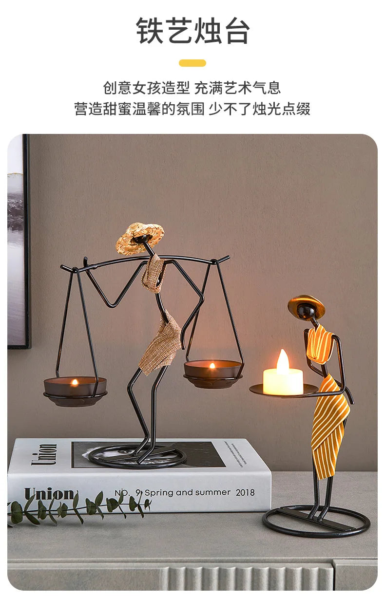 Rustic Wedding Table Centerpiece Decor Living Room Human Figurines Candlestick Gifts Candle Holders Home Decoration Accessories