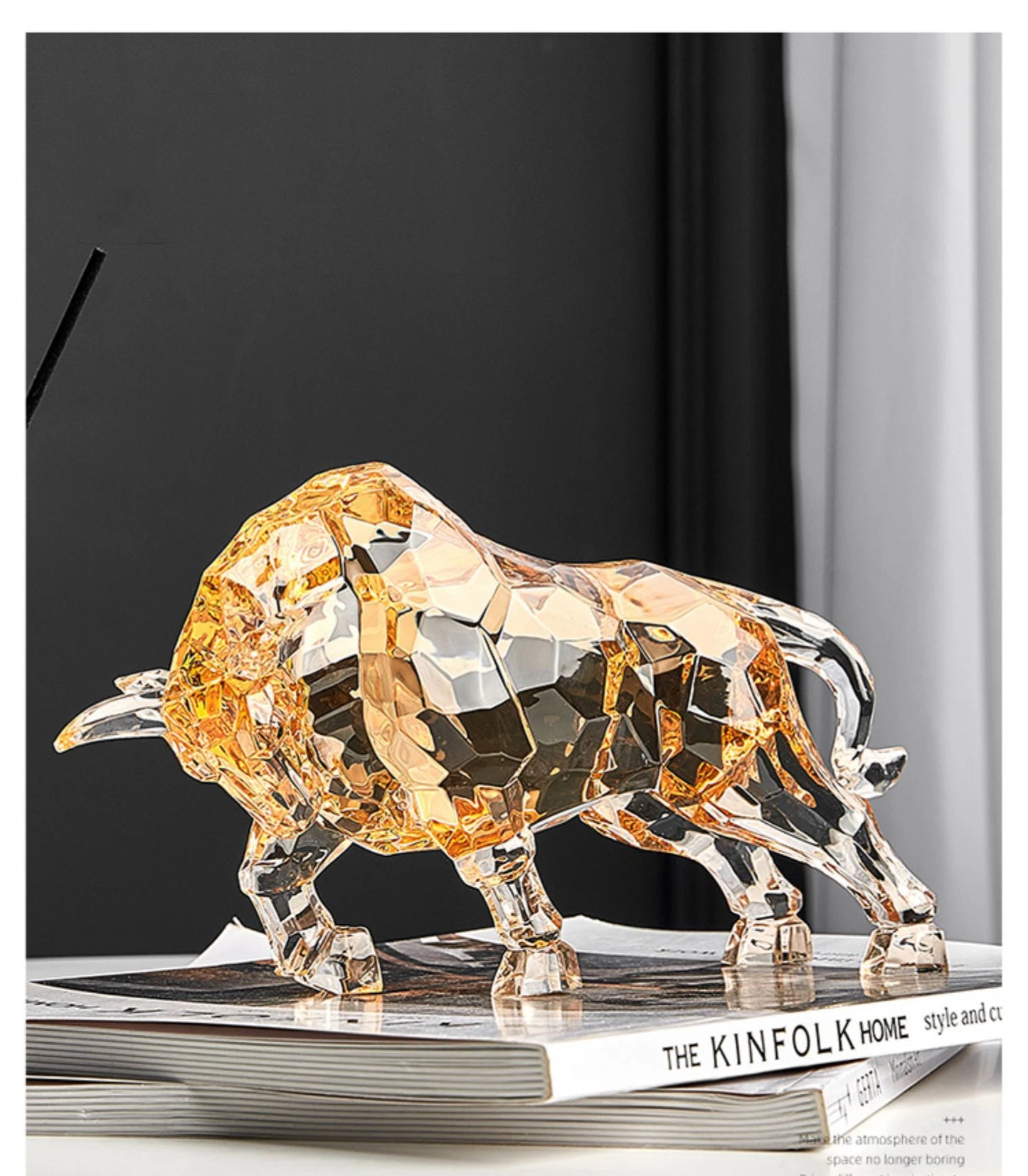 Room Decor Animal Ox Sculpture Ornaments Acrylic Crystal Crafts Statue Living Room Office Desktop Decoration Nordic Artwork Gift