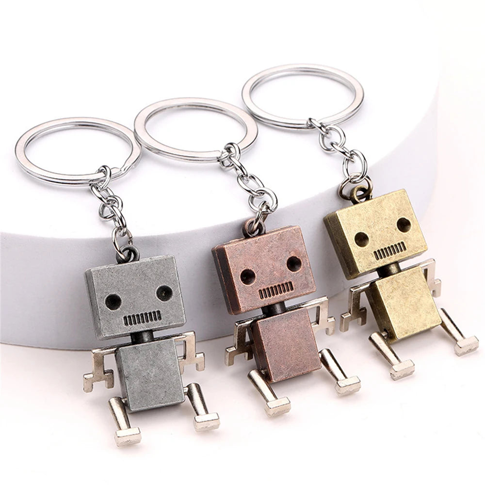 Vintage Mechanical Screw Robot Keychain Creative Movable Joint Steampunk Robot Car Key Holder For Men Backpack Pendants