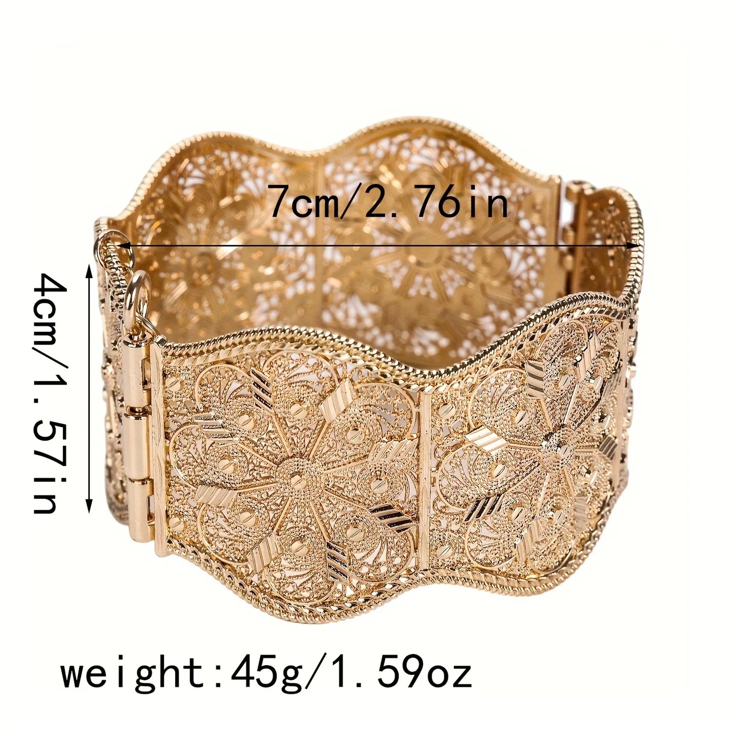 Algerian Jewelry Women Bangle Cuff Bracelets Flower Shape Hollow Bohemia Ethnic Wedding Bijoux Armlet Hand Jewelry