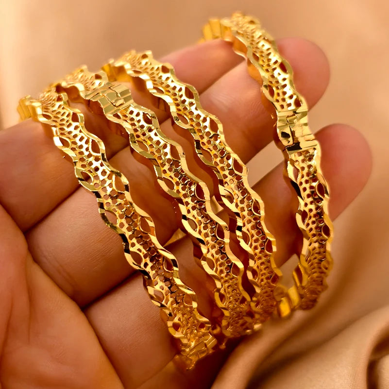 Dubai Gold Plated Bangles For Women Fashion Round Bracelet Flower Bracelet Feast Bijoux