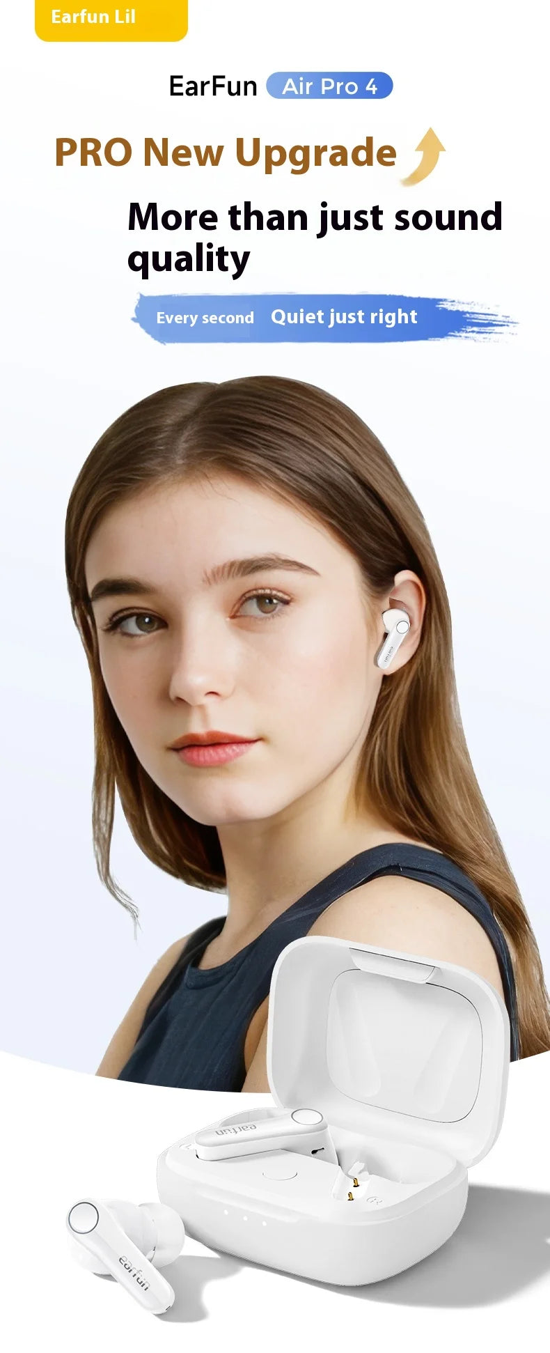 EarFun Air Pro 4 Wireless Earphone HI-FI Bluetooth5.4 Earphones Active Noise Reduction IPX5 Waterproof E-sports PC Gamer Earbuds