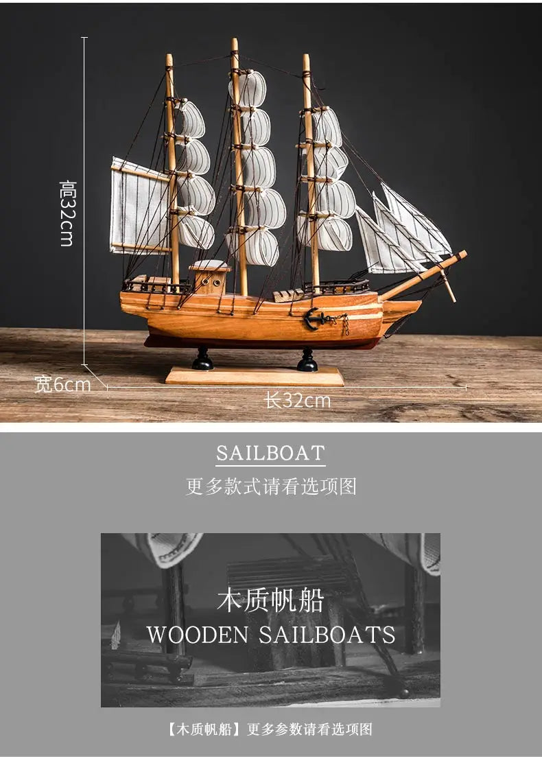 Wooden Sailboat Model home decor Mediterranean Style Home Decoration Accessories Creative Decoration Room Decor Birthday Gift