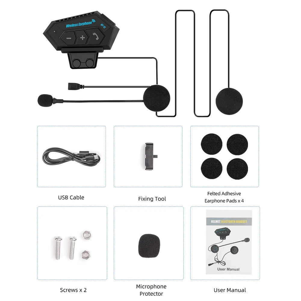 Motorcycle Helmet Headset Bluetooth 5.0 Headphone Wireless Hands-free Call Stereo IP67 Waterproof Earphone Music Player Speaker