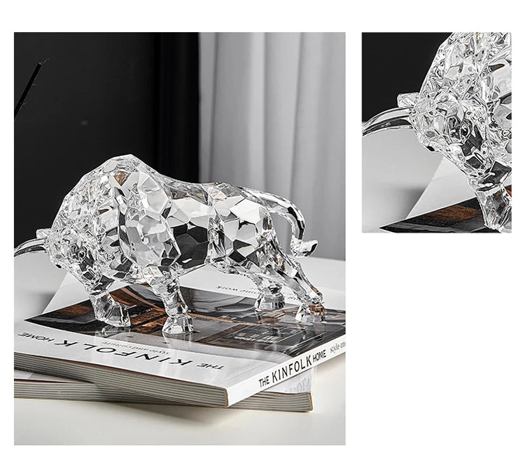 Room Decor Animal Ox Sculpture Ornaments Acrylic Crystal Crafts Statue Living Room Office Desktop Decoration Nordic Artwork Gift