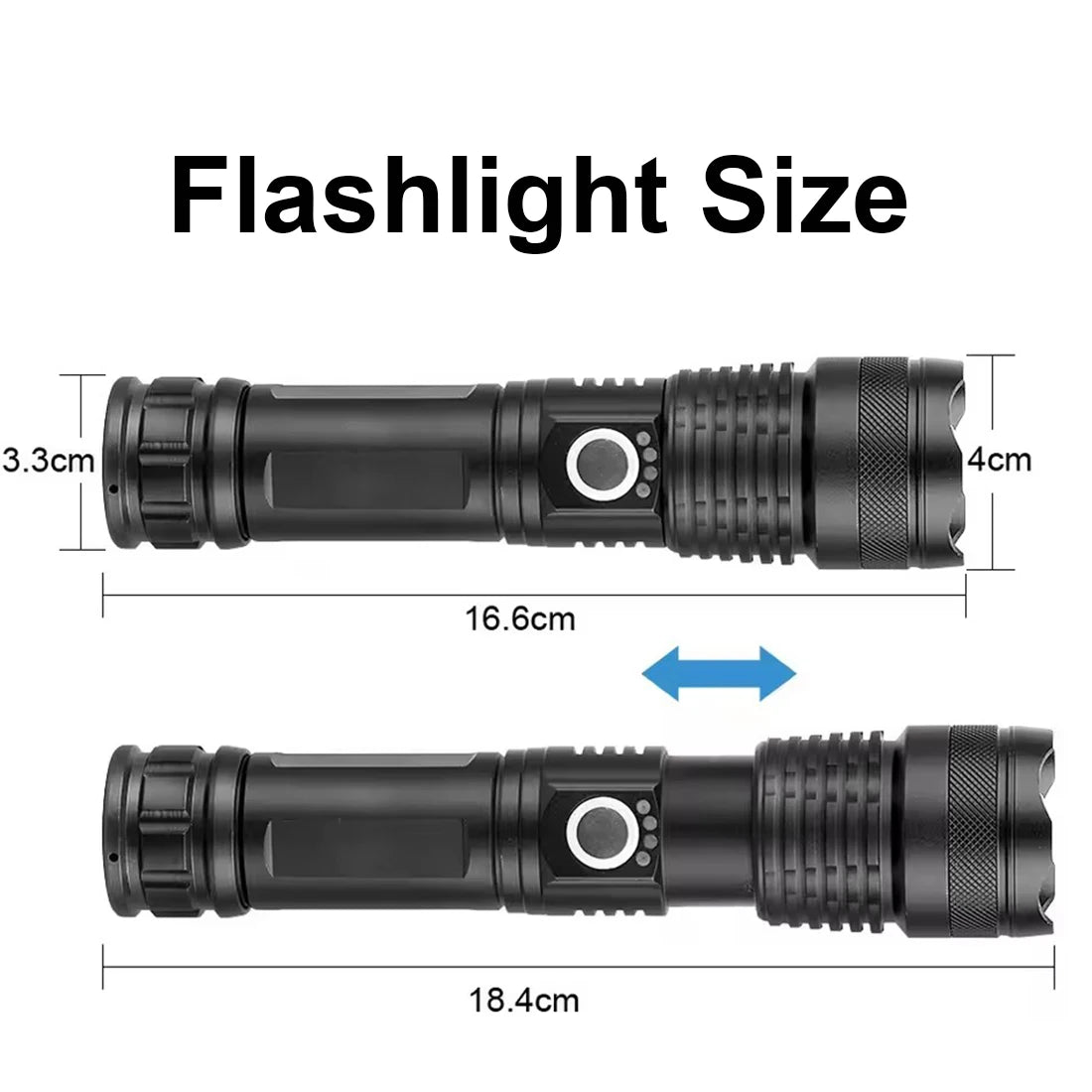 High Power Rechargeable LED Tactical Flashlight Aluminum Alloy Telescopic Zoom Torch Lamp for Outdoor Camping Fishing