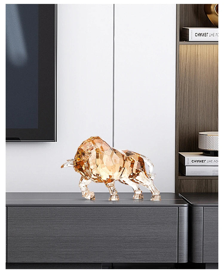 Room Decor Animal Ox Sculpture Ornaments Acrylic Crystal Crafts Statue Living Room Office Desktop Decoration Nordic Artwork Gift