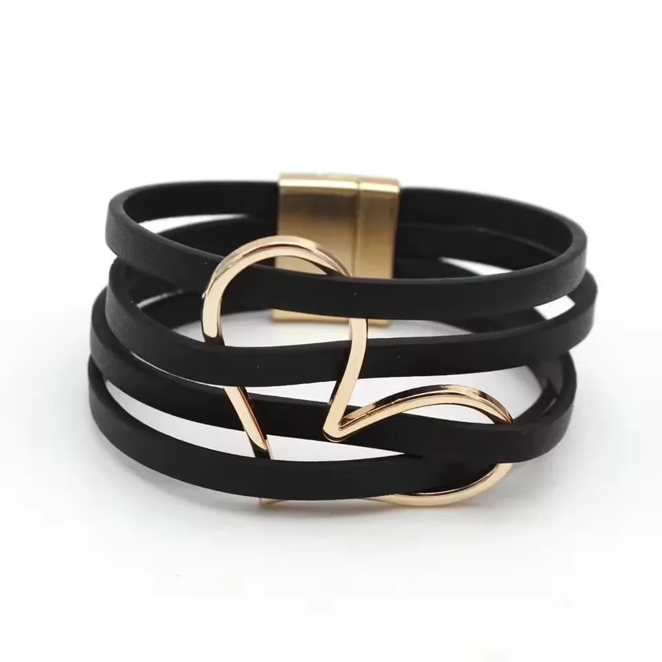 Leather Bracelets For Women 2024 Fashion Bracelets & Bangles Elegant Multilayer Wide Wrap Bracelet Female Jewelry Gift