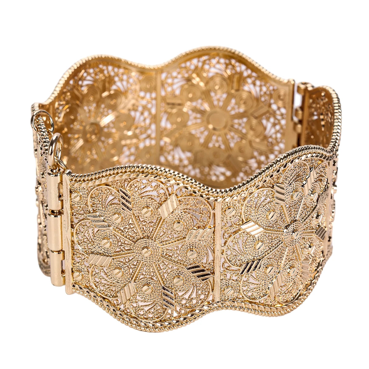 Algerian Jewelry Women Bangle Cuff Bracelets Flower Shape Hollow Bohemia Ethnic Wedding Bijoux Armlet Hand Jewelry