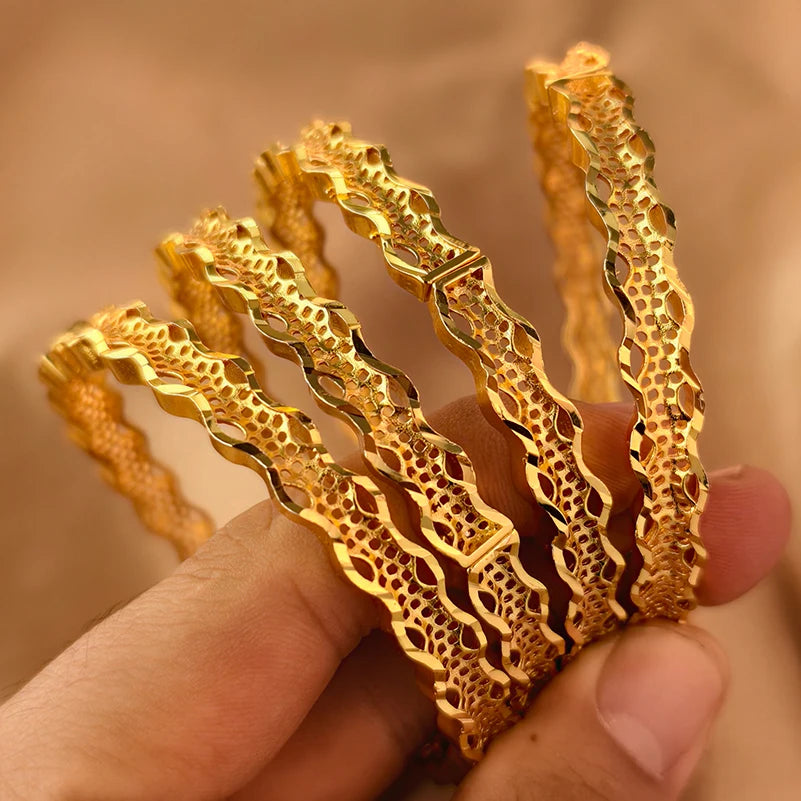Dubai Gold Plated Bangles For Women Fashion Round Bracelet Flower Bracelet Feast Bijoux