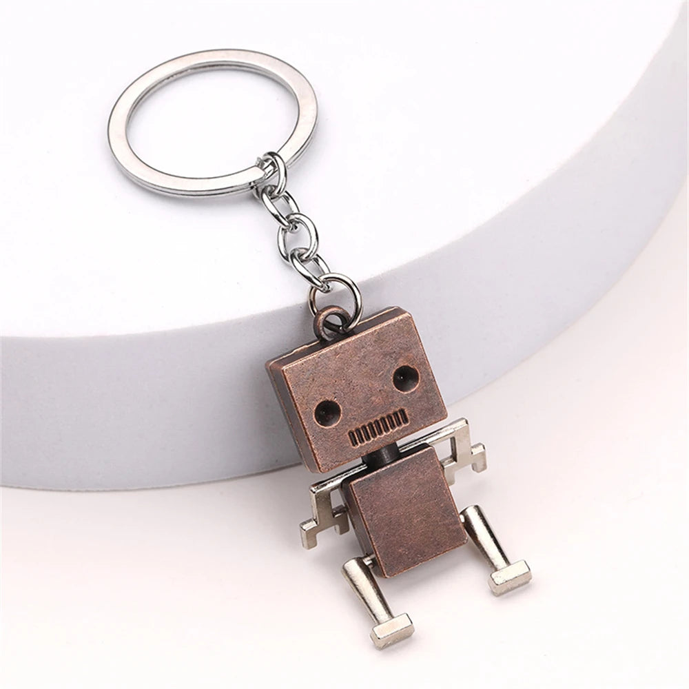 Vintage Mechanical Screw Robot Keychain Creative Movable Joint Steampunk Robot Car Key Holder For Men Backpack Pendants