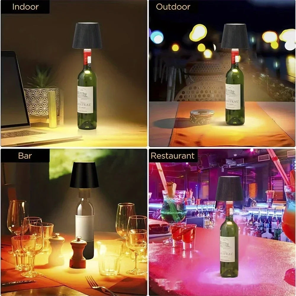 Lampe de table en forme de bouteille sans fil, commande tactile, 3 couleurs, gradation en continu, veilleuse adaptée au bar,