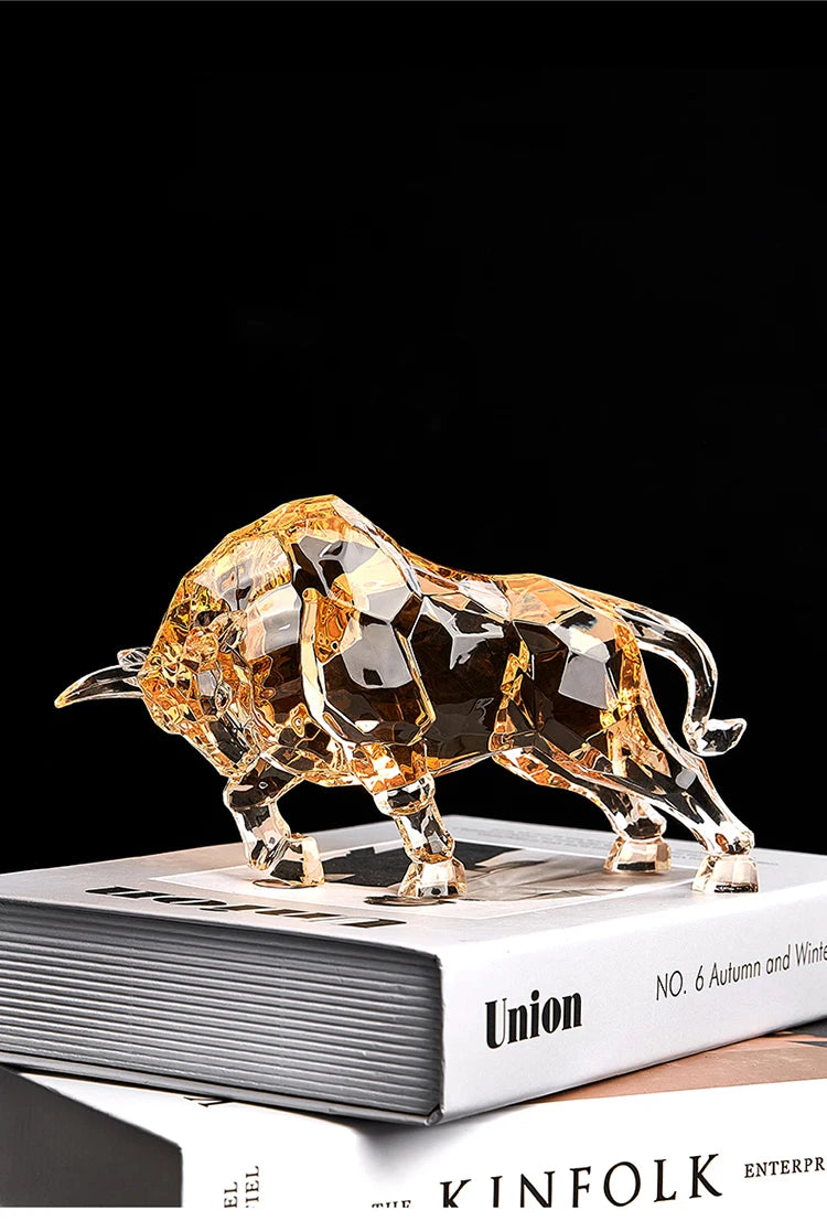 Room Decor Animal Ox Sculpture Ornaments Acrylic Crystal Crafts Statue Living Room Office Desktop Decoration Nordic Artwork Gift