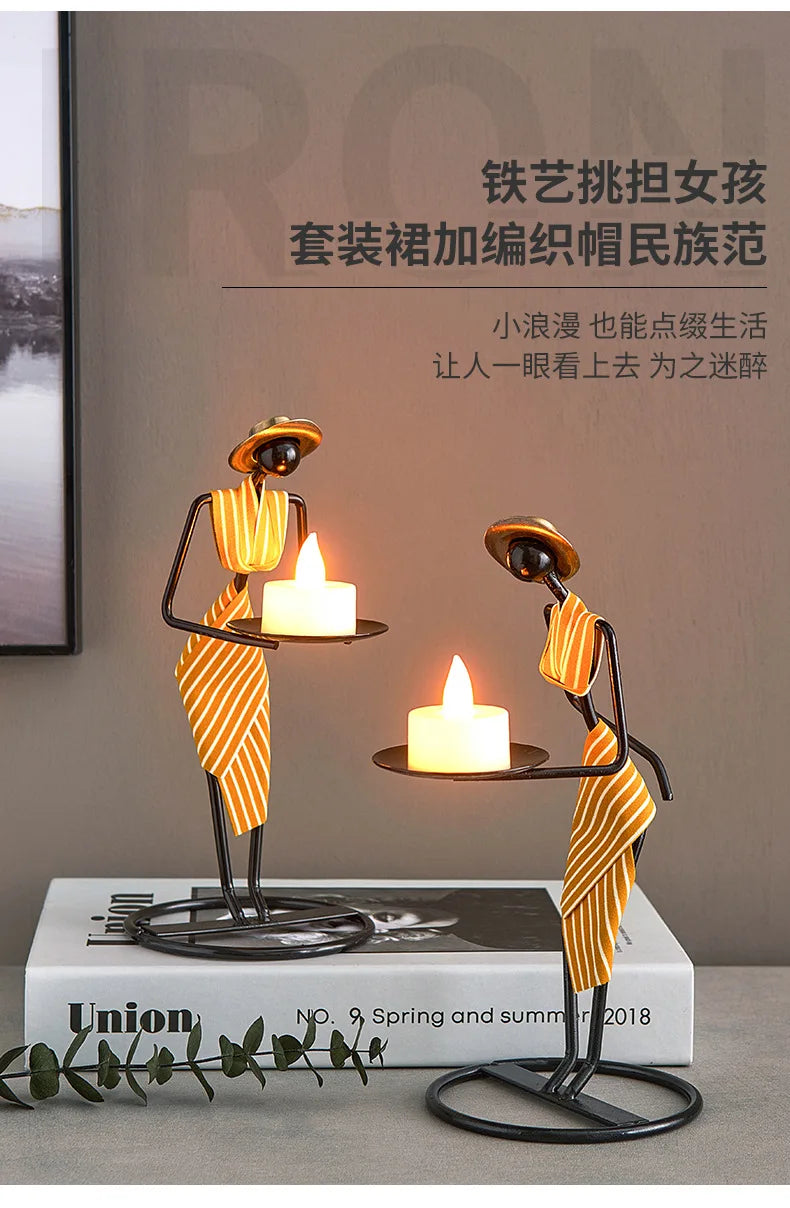 Rustic Wedding Table Centerpiece Decor Living Room Human Figurines Candlestick Gifts Candle Holders Home Decoration Accessories