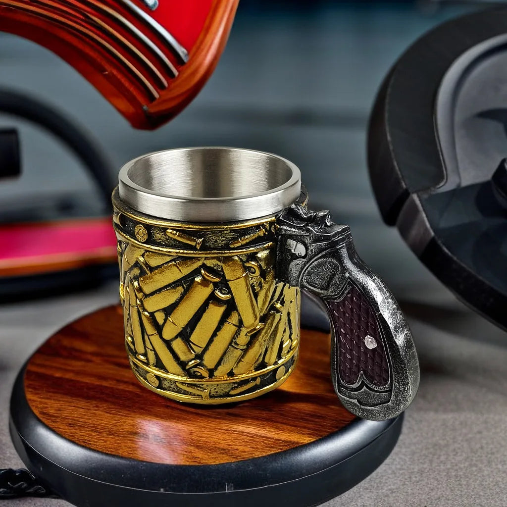 Mugs Coffee Cups Gun Mug with Ammo Bullet Design Beer Stainless steeland Resin Drinkware Fathers Birthday Day Gifts 400ML