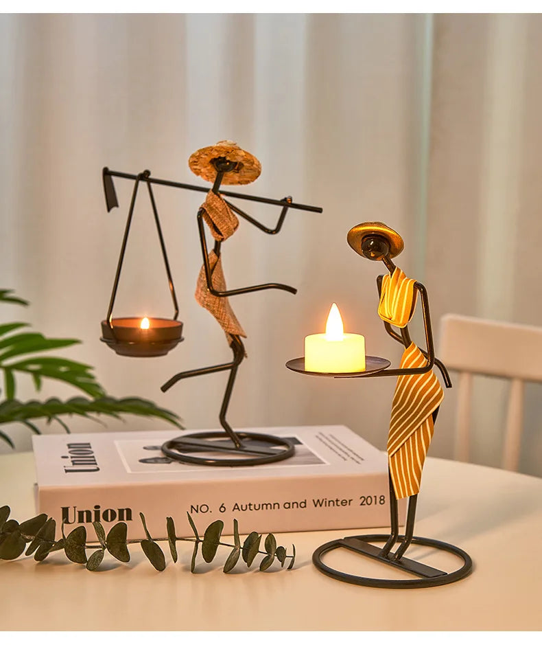 Rustic Wedding Table Centerpiece Decor Living Room Human Figurines Candlestick Gifts Candle Holders Home Decoration Accessories