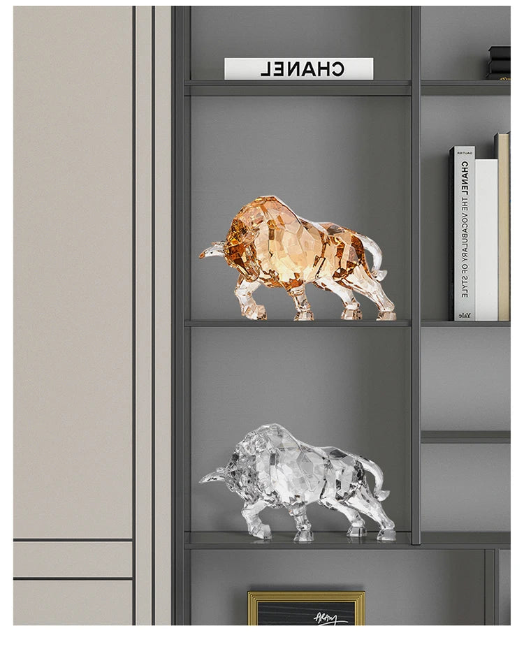 Room Decor Animal Ox Sculpture Ornaments Acrylic Crystal Crafts Statue Living Room Office Desktop Decoration Nordic Artwork Gift