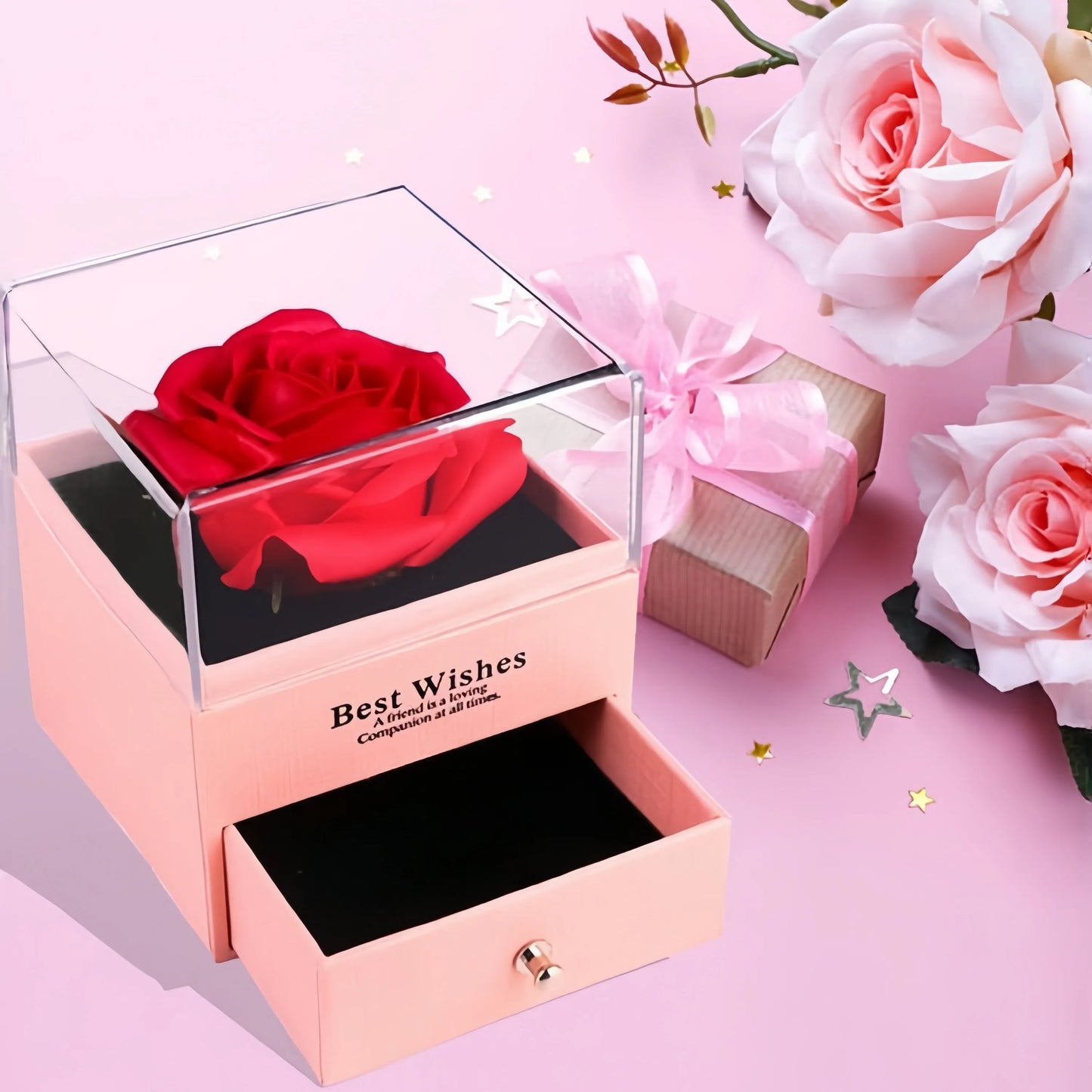 Women's Holiday Gifts Eternal Red Rose With Heart Necklace Flower Lipstick Gift For Mom Girlfriend Birthday From Daughter Sons