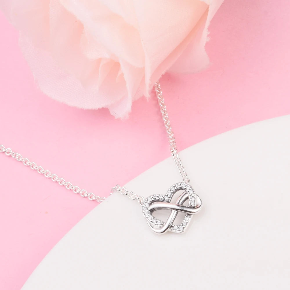 Sparkling Infinity Heart Collier Necklace Ketten Fashion S925 New Sterling Silver Collier Choker Jewelry Female Chain Necklaces