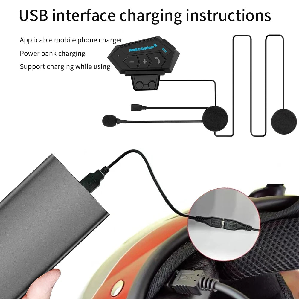 Motorcycle Helmet Headset Bluetooth 5.0 Headphone Wireless Hands-free Call Stereo IP67 Waterproof Earphone Music Player Speaker