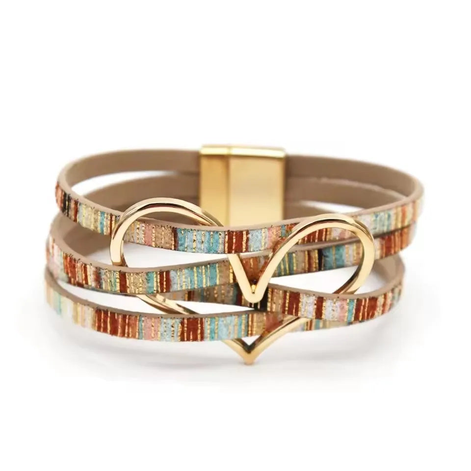 Leather Bracelets For Women 2024 Fashion Bracelets & Bangles Elegant Multilayer Wide Wrap Bracelet Female Jewelry Gift