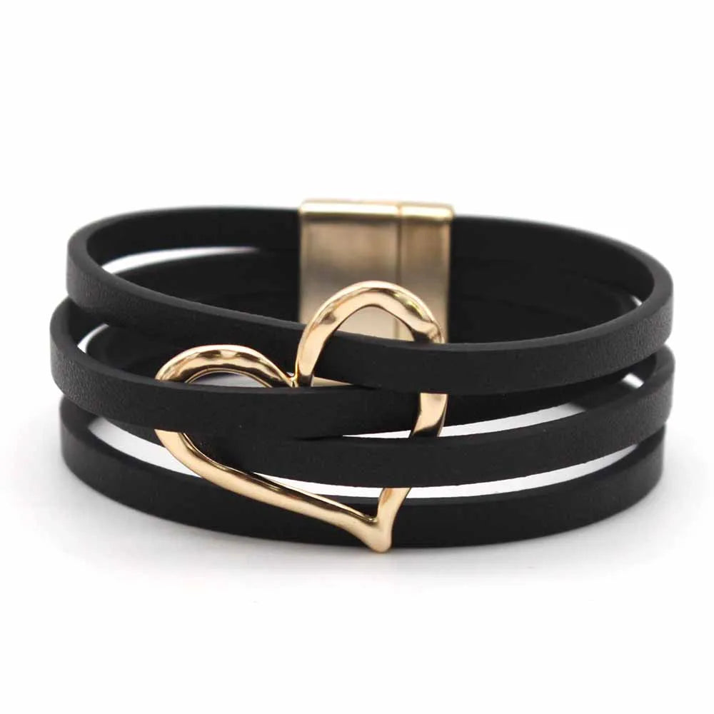 Leather Bracelets For Women 2024 Fashion Bracelets & Bangles Elegant Multilayer Wide Wrap Bracelet Female Jewelry Gift