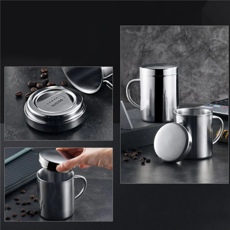 400ML Double Wall Anti Scalding Coffee Mug Insulated Portable Stainless Drink Cup Drinking Cup Steel Polishing Beer Tea Juice