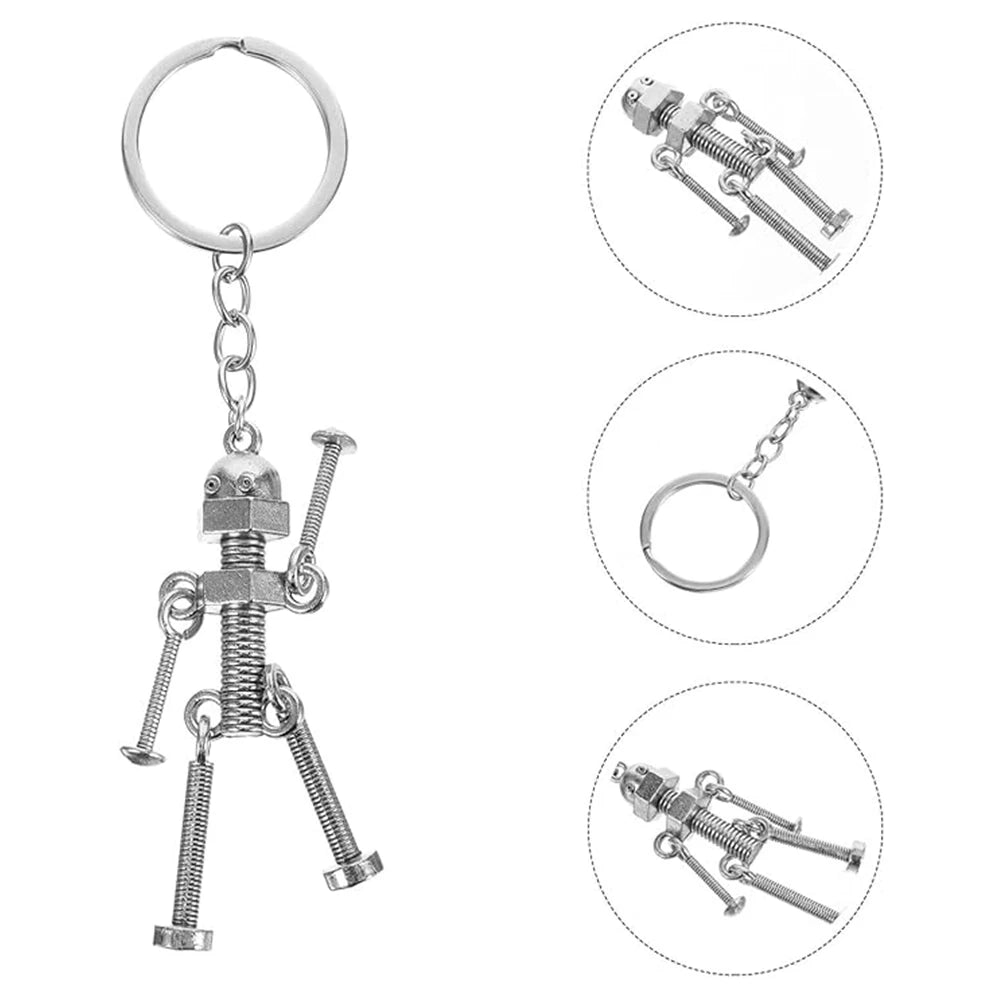 Vintage Mechanical Screw Robot Keychain Creative Movable Joint Steampunk Robot Car Key Holder For Men Backpack Pendants