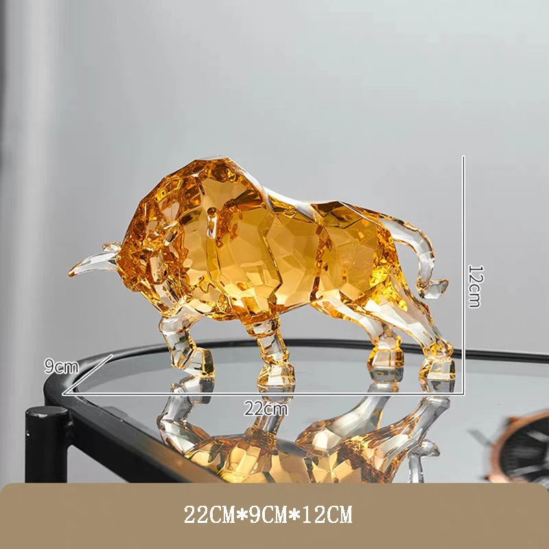 Room Decor Animal Ox Sculpture Ornaments Acrylic Crystal Crafts Statue Living Room Office Desktop Decoration Nordic Artwork Gift