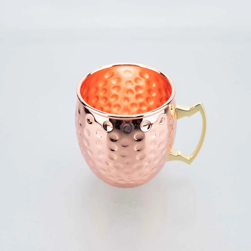 Moscow Mule Mug Set with Straw Copper Plated Hammered 350ml - 304 Stainless Steel Mini Cups with Gift Box for Bar and Home
