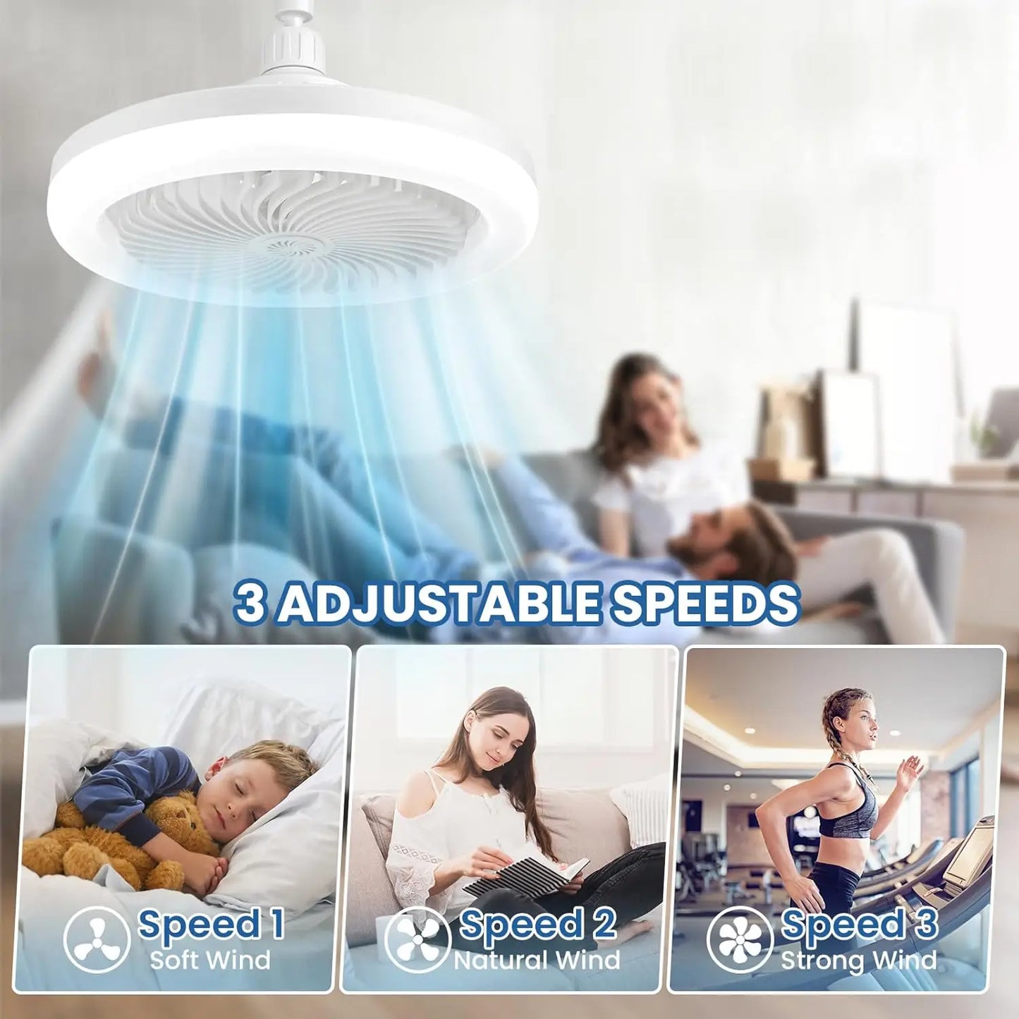 Modern Indoor 30W Ceiling Fan Lamp 360°Rotating with Remote Control E27 Living Room Bedroom Lighting LED Decorative Lights 2in1