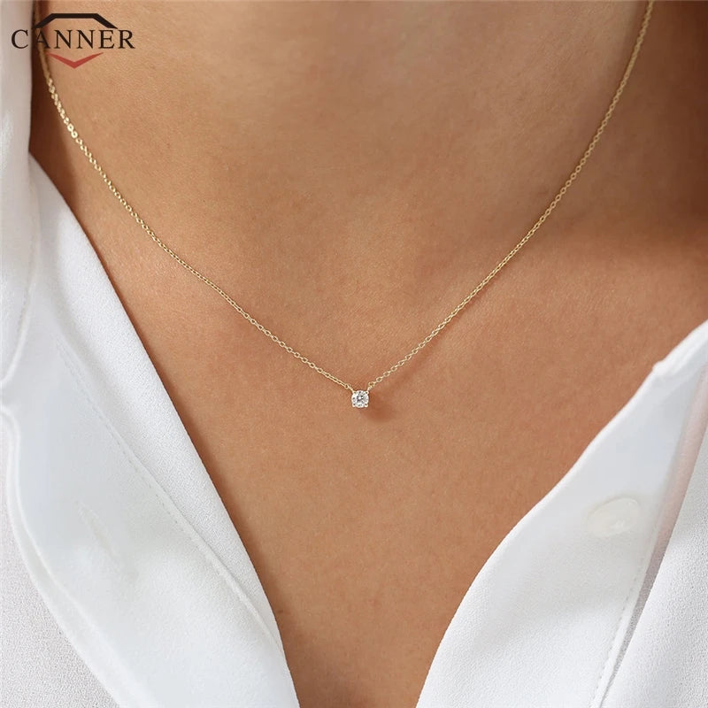 CANNER 925 Sterling Silver Necklace Women Cubic Zirconia Necklace Jewelry CZ Crystal Choker Necklace Gold Color Collier H40