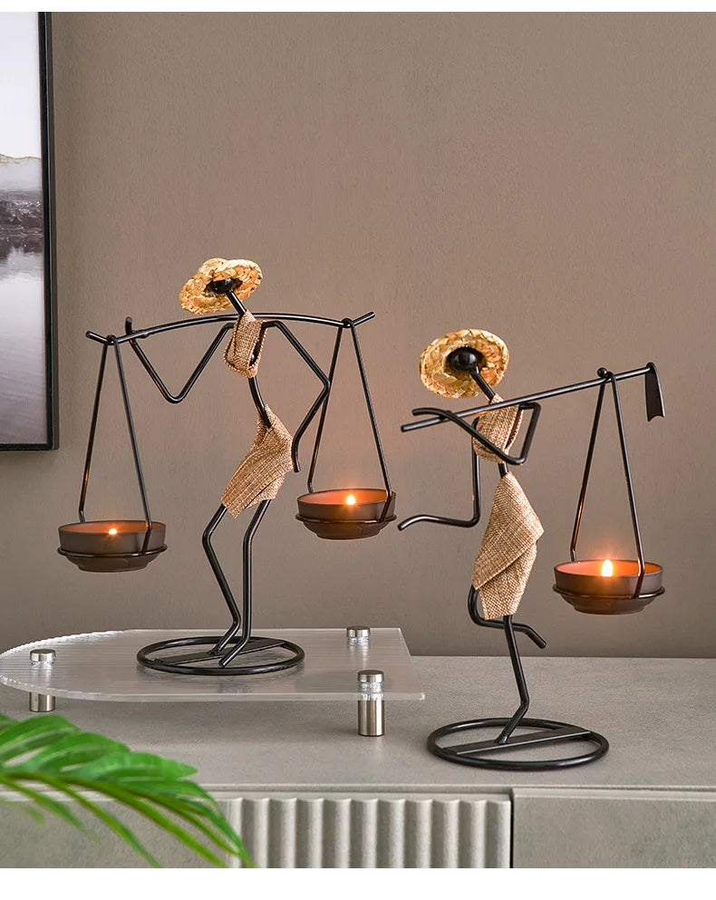 Rustic Wedding Table Centerpiece Decor Living Room Human Figurines Candlestick Gifts Candle Holders Home Decoration Accessories