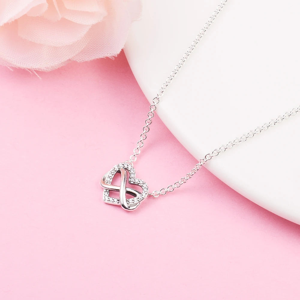 Sparkling Infinity Heart Collier Necklace Ketten Fashion S925 New Sterling Silver Collier Choker Jewelry Female Chain Necklaces