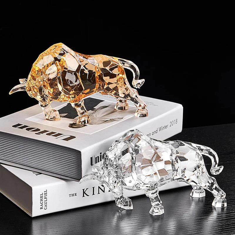 Room Decor Animal Ox Sculpture Ornaments Acrylic Crystal Crafts Statue Living Room Office Desktop Decoration Nordic Artwork Gift