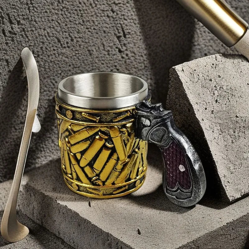 Mugs Coffee Cups Gun Mug with Ammo Bullet Design Beer Stainless steeland Resin Drinkware Fathers Birthday Day Gifts 400ML