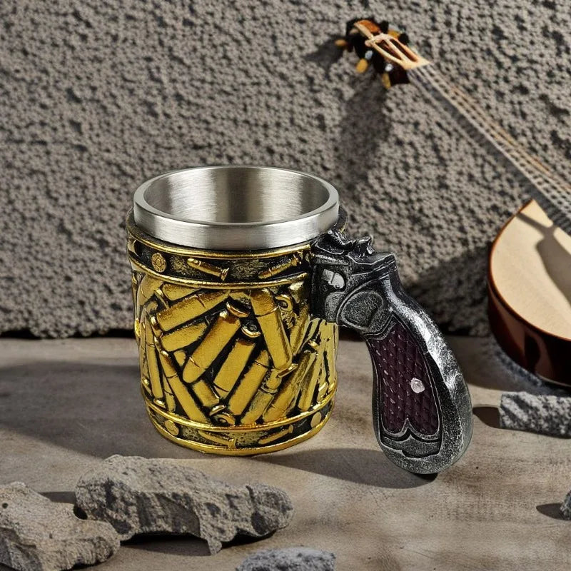 Mugs Coffee Cups Gun Mug with Ammo Bullet Design Beer Stainless steeland Resin Drinkware Fathers Birthday Day Gifts 400ML