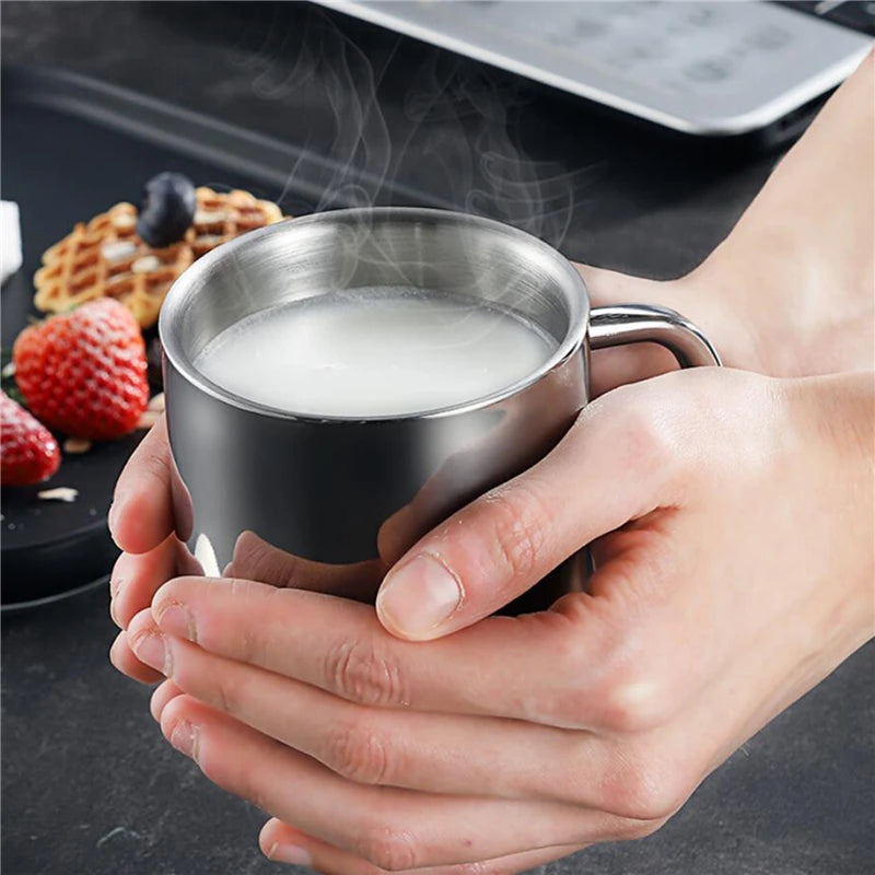 400ML Double Wall Anti Scalding Coffee Mug Insulated Portable Stainless Drink Cup Drinking Cup Steel Polishing Beer Tea Juice
