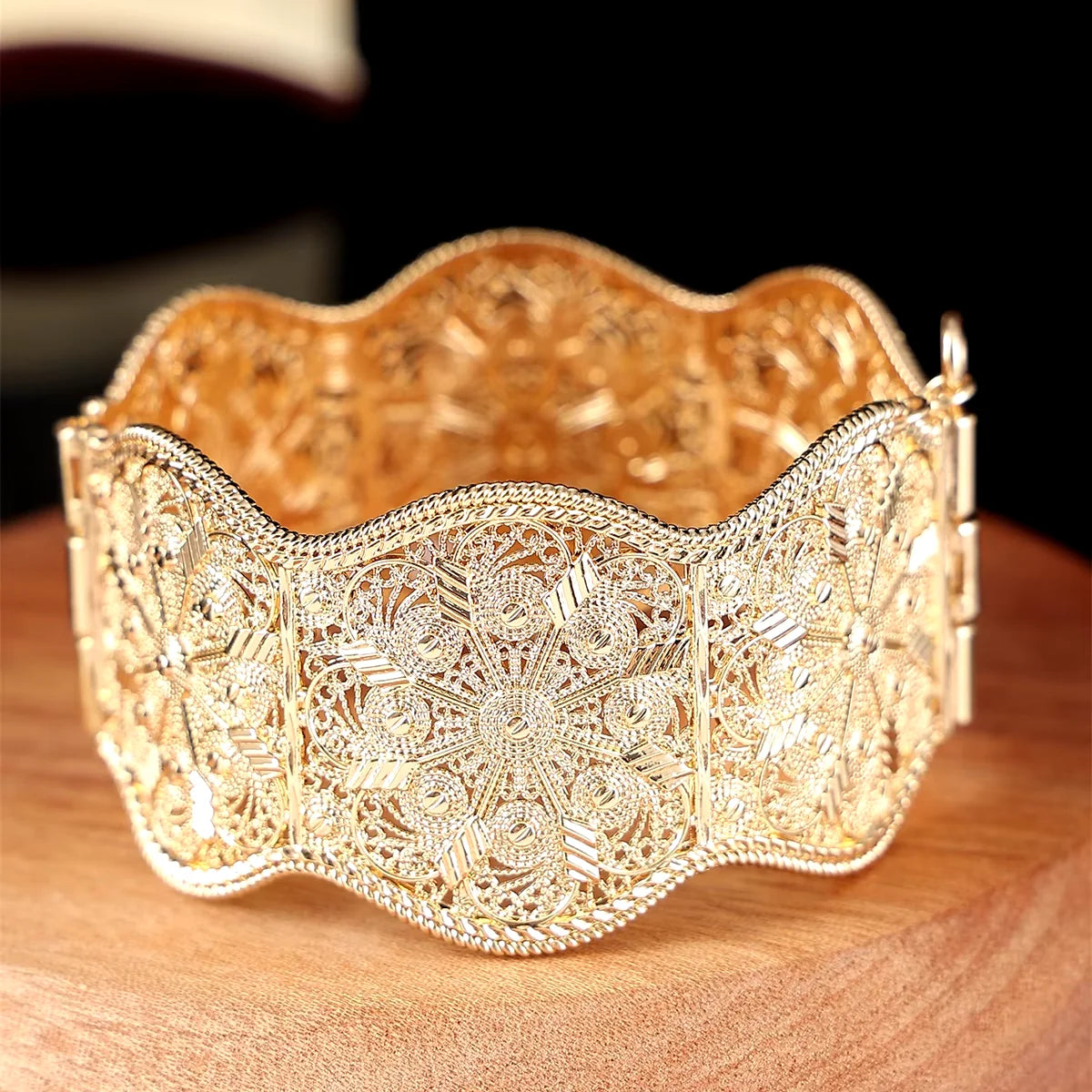 Algerian Jewelry Women Bangle Cuff Bracelets Flower Shape Hollow Bohemia Ethnic Wedding Bijoux Armlet Hand Jewelry