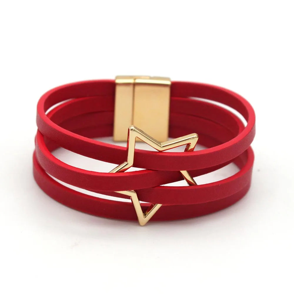 Leather Bracelets For Women 2024 Fashion Bracelets & Bangles Elegant Multilayer Wide Wrap Bracelet Female Jewelry Gift