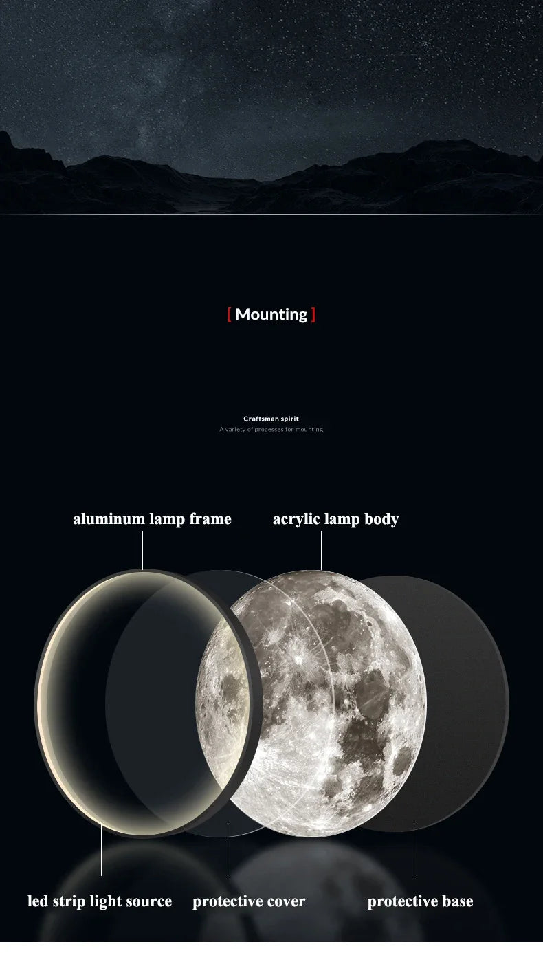 Modern 3D Moon Led Wall Lamp Living Room Background Light Home Decor Lamparas Bedroom Bedside Lighting Corridor Sconce Luminaire