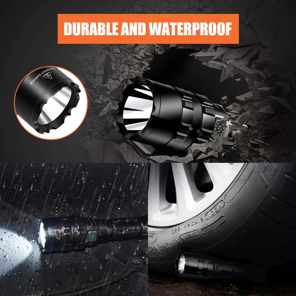 LED Tactical Hunting Torch Flashlight L2 18650 Aluminum Waterproof Outdoor Lighting with Gun Mount +Switch USB Rechargeable Lamp