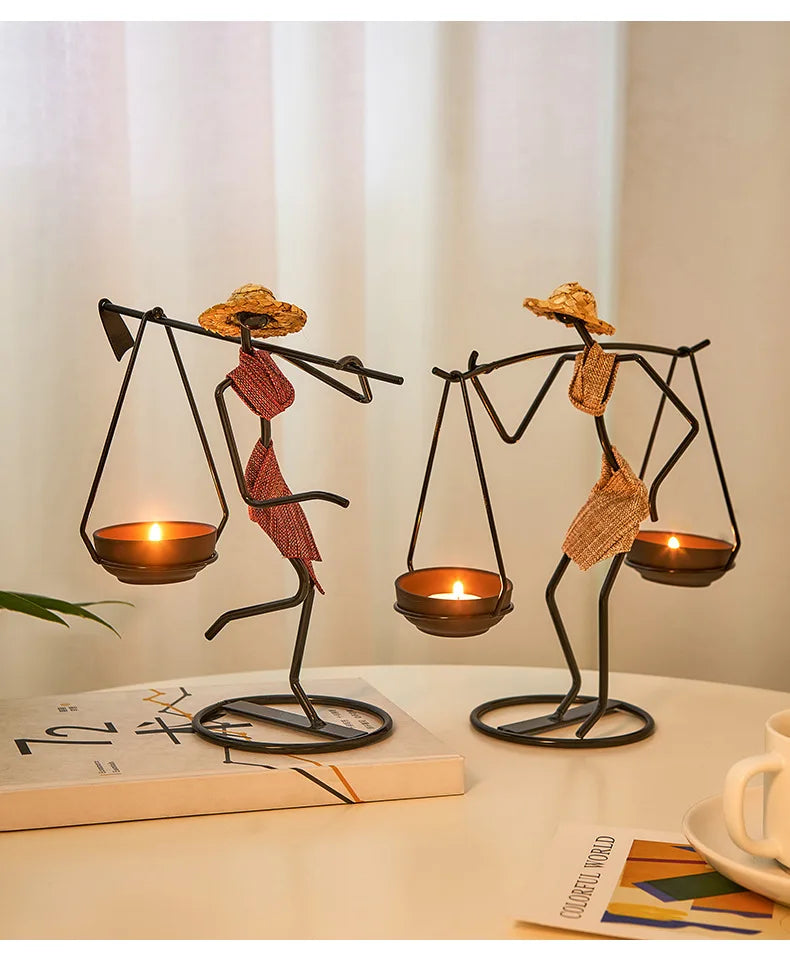 Rustic Wedding Table Centerpiece Decor Living Room Human Figurines Candlestick Gifts Candle Holders Home Decoration Accessories