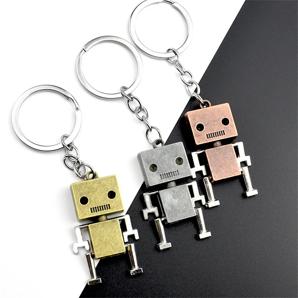 Vintage Mechanical Screw Robot Keychain Creative Movable Joint Steampunk Robot Car Key Holder For Men Backpack Pendants