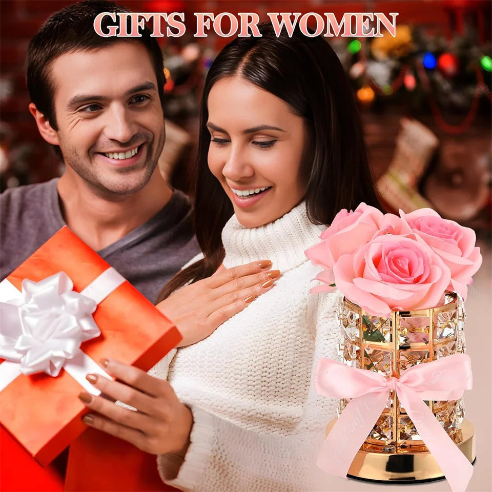 LED Crystal Rose Table Lamp 3 Colors Dimmable Magic Cube Rose Creative Atmosphere Lights Bedroom Bedside Decor Lighting Gift 