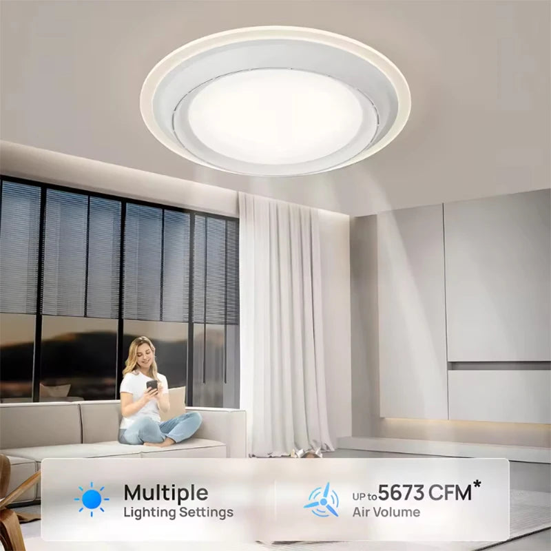Modern Bladeless Ceiling Fan Lamps Bedroom Round Vaneless Ceiling Lamp Fan Remote Dimmable Bladeless ventilate Fan Circulator