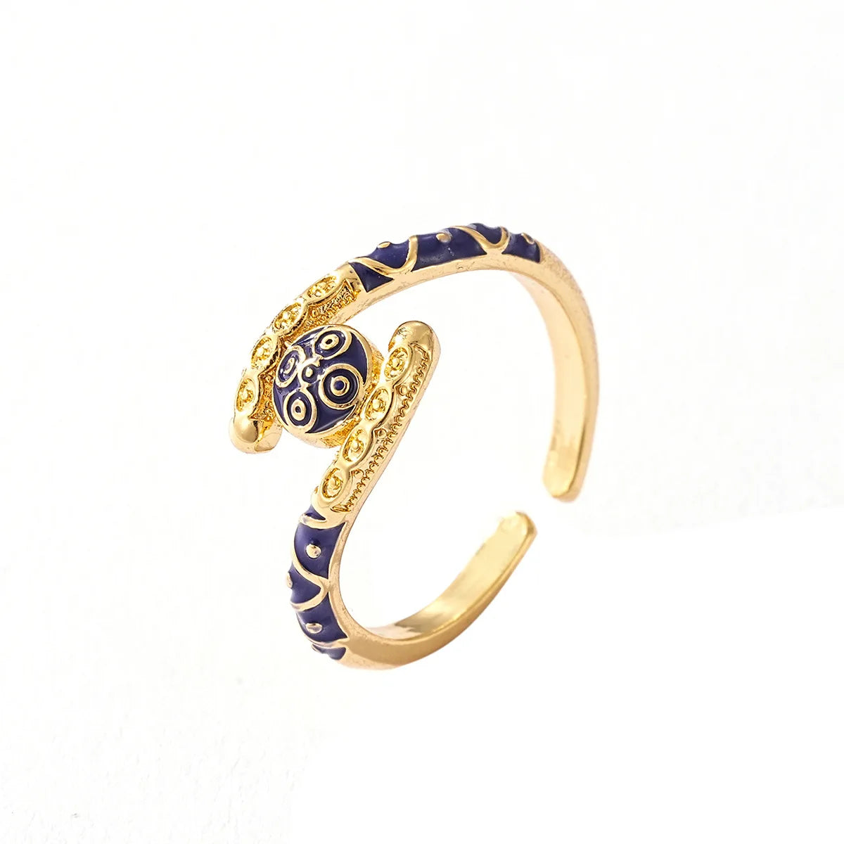 Ajojewel Golden Dubai Bride Jewelry Set Blue Enamel Bangle Ring Adjustable Bangles For Woman 2024