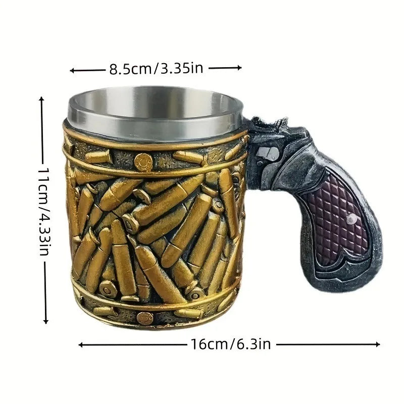 Mugs Coffee Cups Gun Mug with Ammo Bullet Design Beer Stainless steeland Resin Drinkware Fathers Birthday Day Gifts 400ML