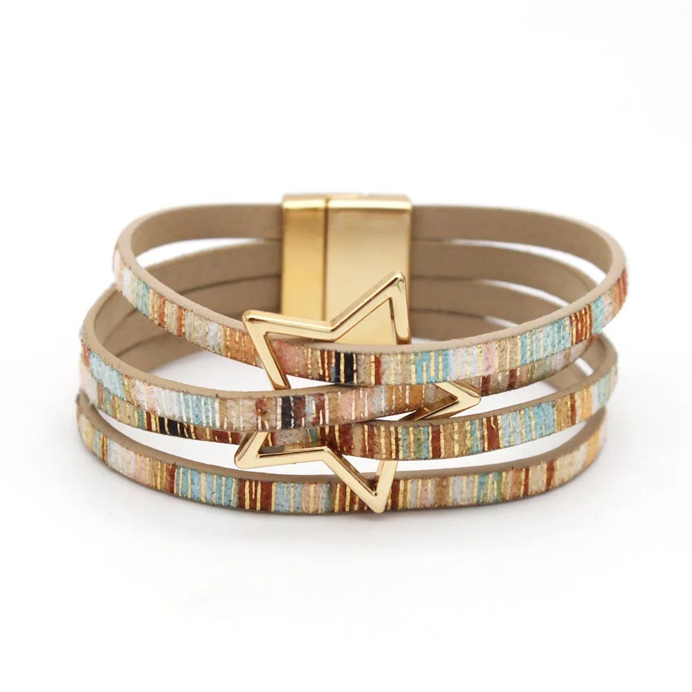 Leather Bracelets For Women 2024 Fashion Bracelets & Bangles Elegant Multilayer Wide Wrap Bracelet Female Jewelry Gift