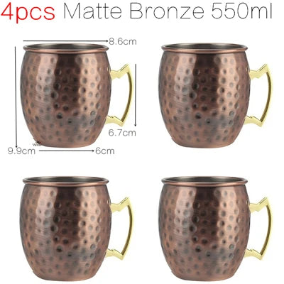 4pcs 550ml Hammered Copper Plated Moscow Mule Mug Cocktail Beer Coffee Cup Drinkware Tazas